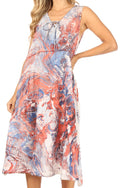 Sakkas Ilaria Women's Midi Sleeveless Casual Loose Flare Print Dress Caftan Pocket#color_TD42-801-Red