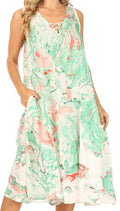 Sakkas Ilaria Women's Midi Sleeveless Casual Loose Flare Print Dress Caftan Pocket#color_TD42-801-RedGreen