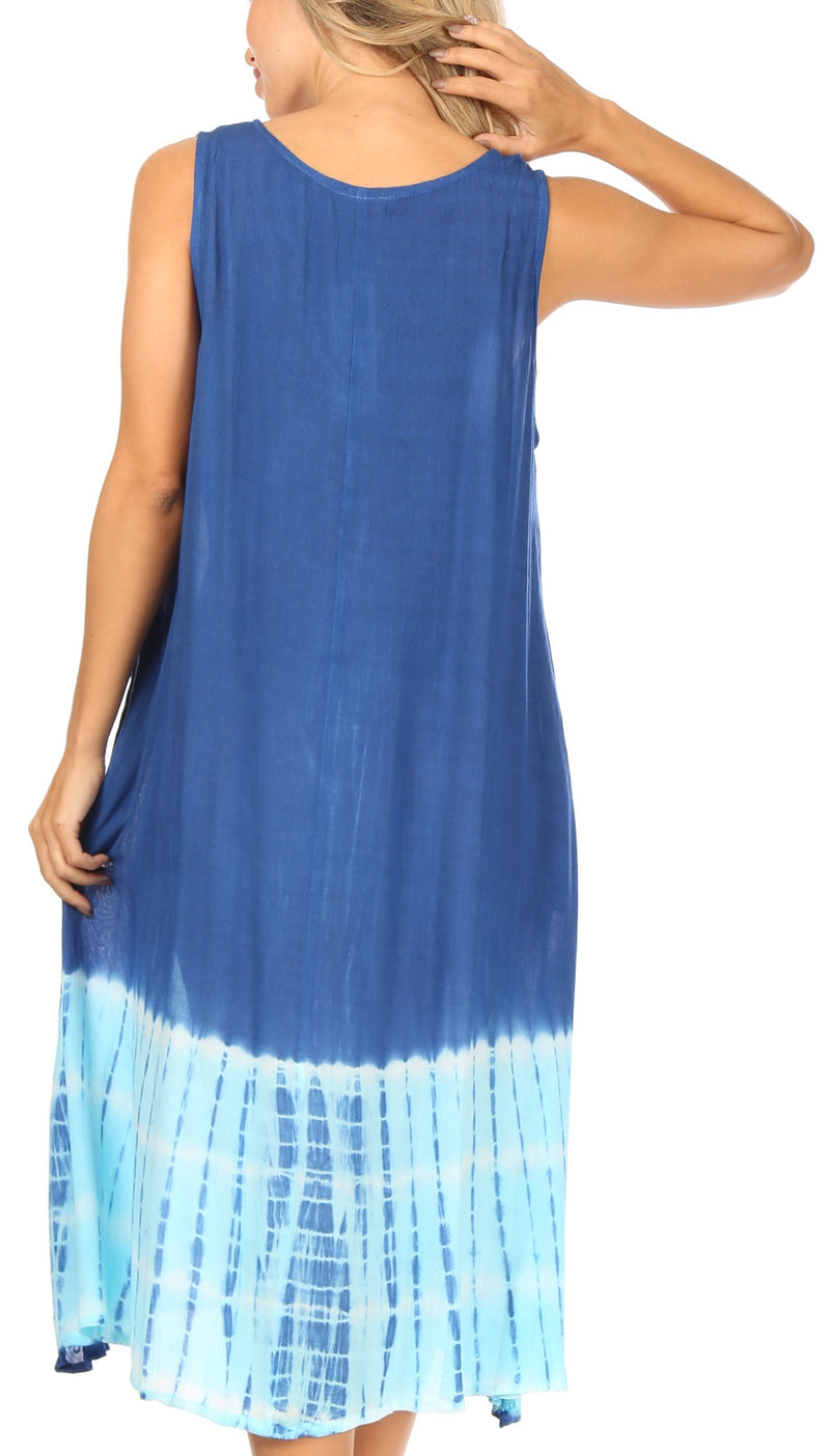 Sakkas Ilaria Women's Midi Sleeveless Casual Loose Flare Print Dress Caftan Pocket
