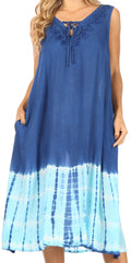 Sakkas Ilaria Women's Midi Sleeveless Casual Loose Flare Print Dress Caftan Pocket#color_TD42-802-BlueTurquoise