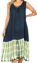 Sakkas Ilaria Women's Midi Sleeveless Casual Loose Flare Print Dress Caftan Pocket#color_TD42-802-NavyGreen