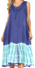 Sakkas Ilaria Women's Midi Sleeveless Casual Loose Flare Print Dress Caftan Pocket#color_TD42-802-NavyMint