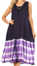 Sakkas Ilaria Women's Midi Sleeveless Casual Loose Flare Print Dress Caftan Pocket#color_TD42-802-NavyPurple