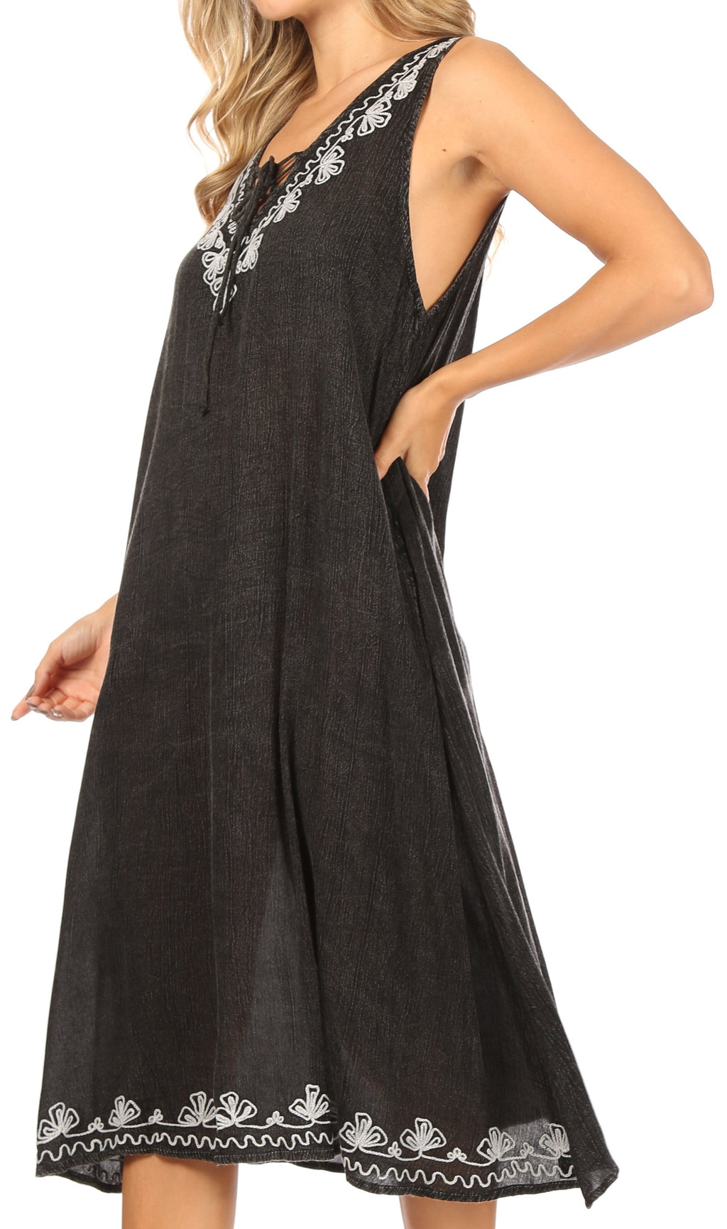 Sakkas Ilaria Women's Midi Sleeveless Casual Loose Flare Print Dress C