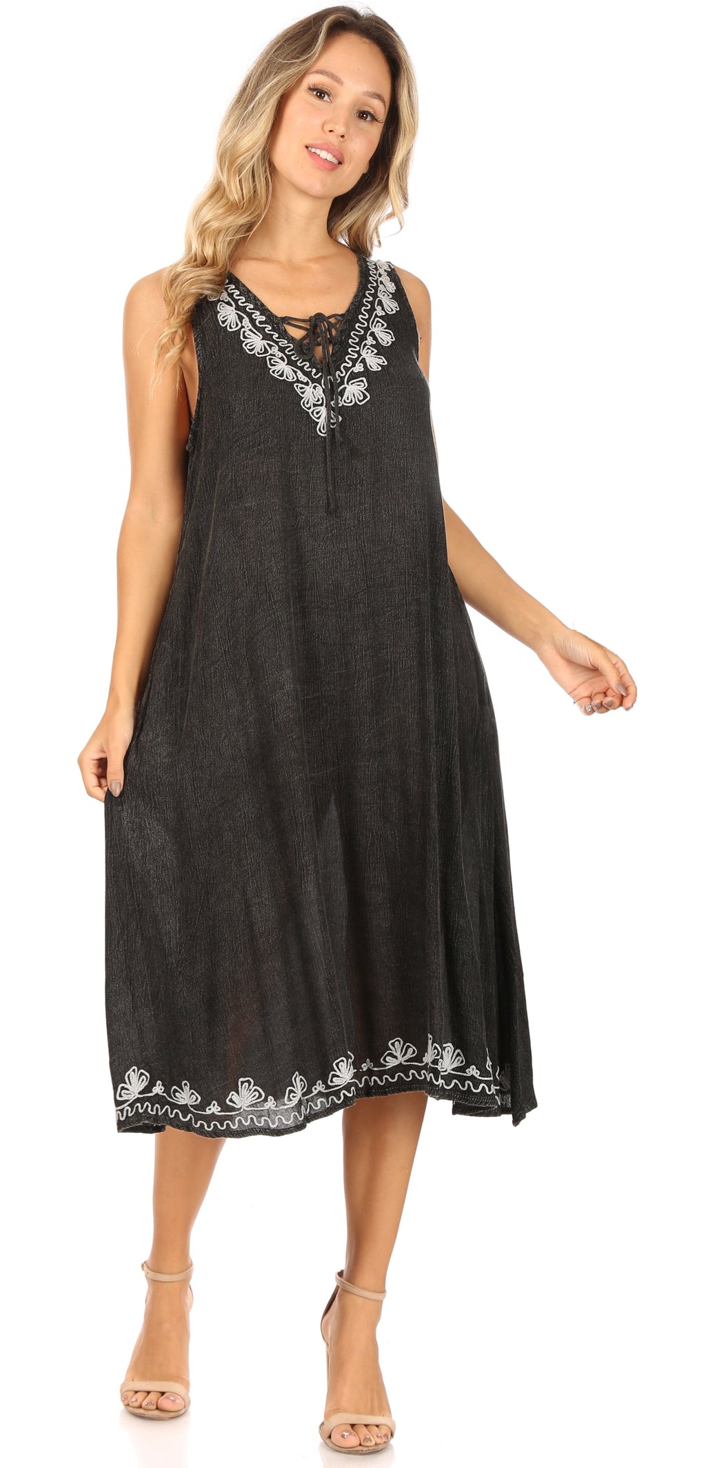 Sakkas Ilaria Women's Midi Sleeveless Casual Loose Flare Print Dress C
