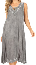 Sakkas Ilaria Women's Midi Sleeveless Casual Loose Flare Print Dress Caftan Pocket#color_TD42-803-Grey