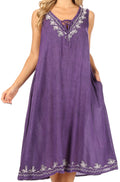Sakkas Ilaria Women's Midi Sleeveless Casual Loose Flare Print Dress Caftan Pocket#color_TD42-803-Purple
