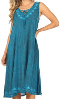 Sakkas Ilaria Women's Midi Sleeveless Casual Loose Flare Print Dress Caftan Pocket#color_TD42-803-Turquoise