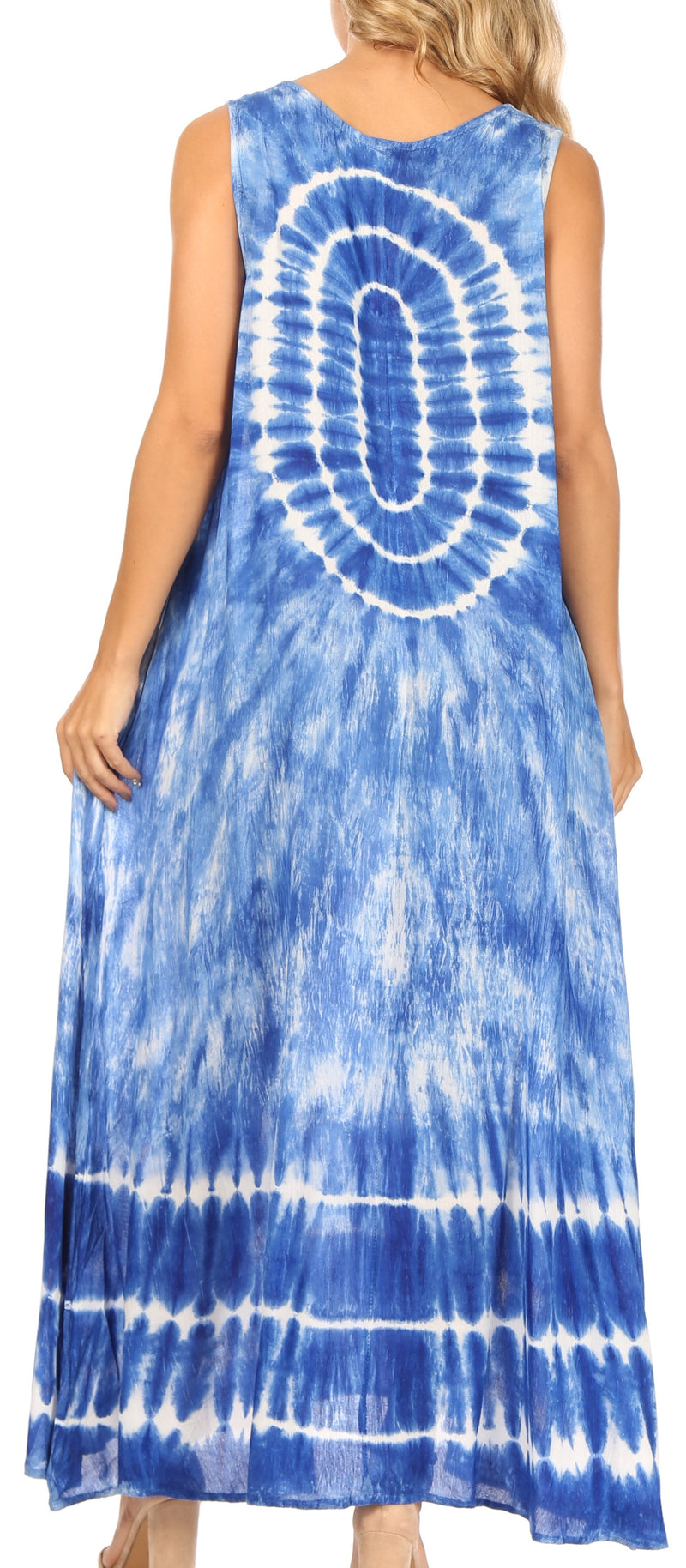 Sakkas Leonor Women's Maxi Sleeveless Tank Long Print Dress with Pockets and Ties