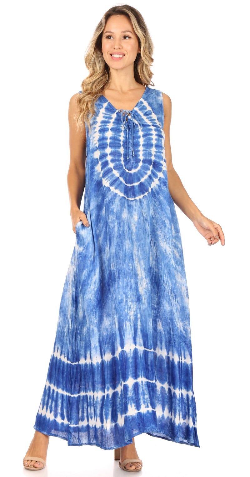 Sakkas Leonor Women's Maxi Sleeveless Tank Long Print Dress with Pocke