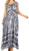 Sakkas Leonor Women's Maxi Sleeveless Tank Long Print Dress with Pockets and Ties#color_TD52-811-Grey
