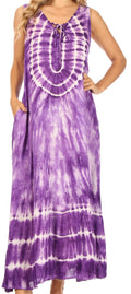 Sakkas Leonor Women's Maxi Sleeveless Tank Long Print Dress with Pockets and Ties#color_TD52-811-Purple