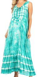 Sakkas Leonor Women's Maxi Sleeveless Tank Long Print Dress with Pockets and Ties#color_TD52-811-SeaGreen