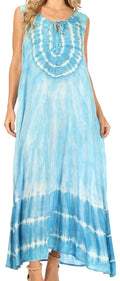 Sakkas Leonor Women's Maxi Sleeveless Tank Long Print Dress with Pockets and Ties#color_TD52-811-Turq