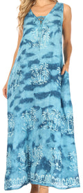 Sakkas Leonor Women's Maxi Sleeveless Tank Long Print Dress with Pockets and Ties#color_TD52-812-Grey