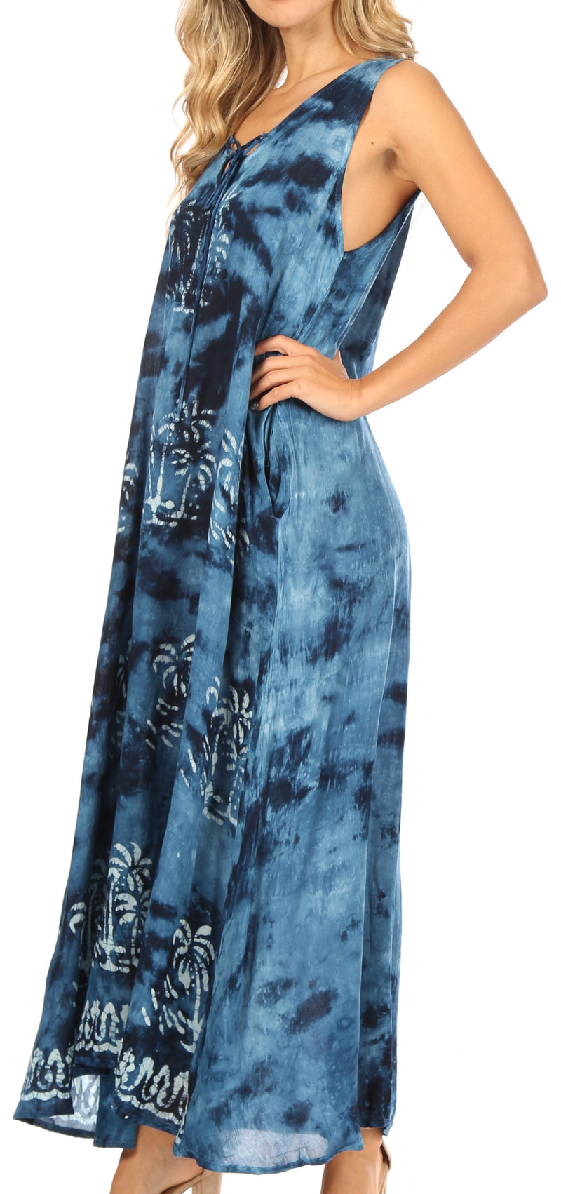 Sakkas Leonor Women's Maxi Sleeveless Tank Long Print Dress with Pockets and Ties