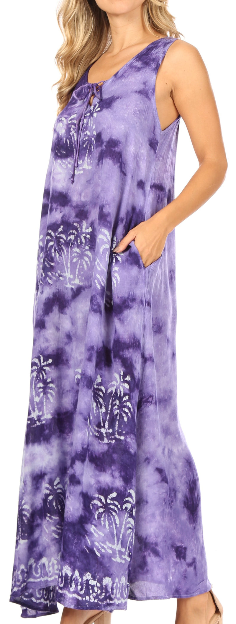 Sakkas Leonor Women's Maxi Sleeveless Tank Long Print Dress with Pockets and Ties