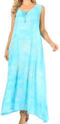 Sakkas Leonor Women's Maxi Sleeveless Tank Long Print Dress with Pockets and Ties#color_TD52-812-Turq