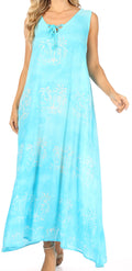 Sakkas Leonor Women's Maxi Sleeveless Tank Long Print Dress with Pockets and Ties#color_TD52-812-Turquoise