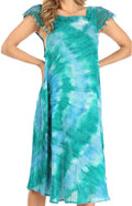 Sakkas Trila Women's Casual Summer Lace Boho Short Sleeve Midi Loose Dress Flowy#color_BlueGreen
