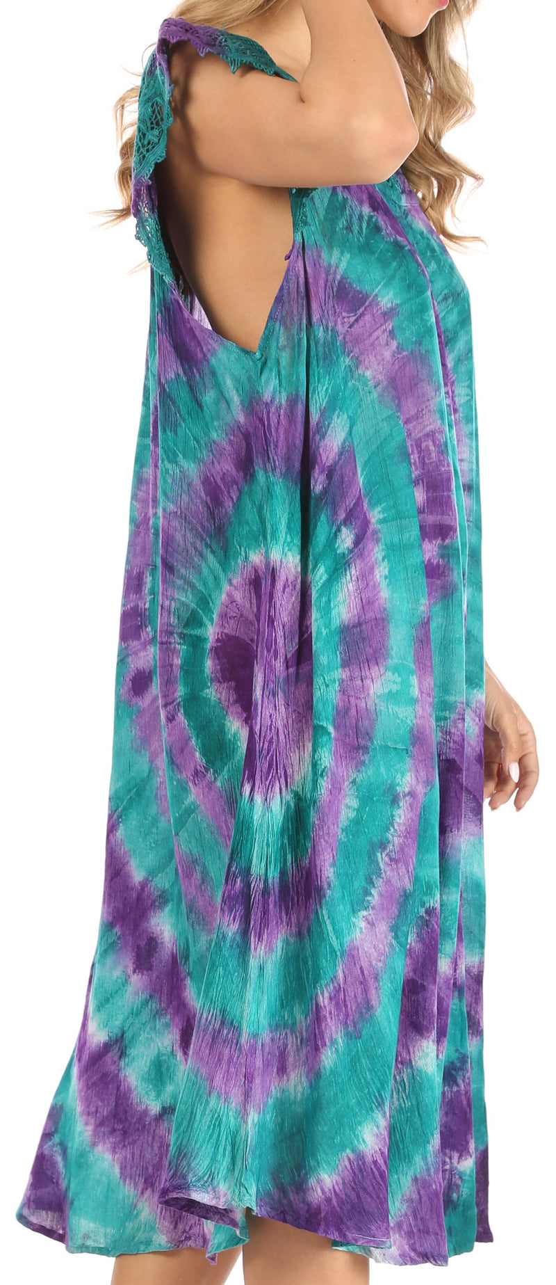 Sakkas Trila Women's Casual Summer Lace Boho Short Sleeve Midi Loose Dress Flowy