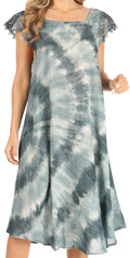 Sakkas Trila Women's Casual Summer Lace Boho Short Sleeve Midi Loose Dress Flowy#color_Grey