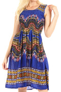 Sakkas Darcia Women's Casual Summer Cocktail Elastic Stretchy Dashiki Print Dress#color_RoyalBlue