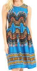 Sakkas Darcia Women's Casual Summer Cocktail Elastic Stretchy Dashiki Print Dress#color_Turquoise
