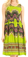 Sakkas Darcia Women's Casual Summer Cocktail Elastic Stretchy Dashiki Print Dress#color_Green