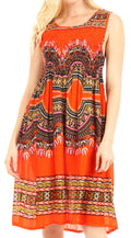 Sakkas Darcia Women's Casual Summer Cocktail Elastic Stretchy Dashiki Print Dress#color_Orange