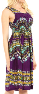 Sakkas Darcia Women's Casual Summer Cocktail Elastic Stretchy Dashiki Print Dress