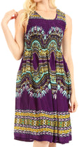 Sakkas Darcia Women's Casual Summer Cocktail Elastic Stretchy Dashiki Print Dress#color_Purple