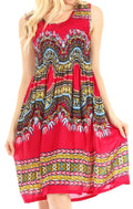 Sakkas Darcia Women's Casual Summer Cocktail Elastic Stretchy Dashiki Print Dress#color_Red