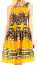 Sakkas Darcia Women's Casual Summer Cocktail Elastic Stretchy Dashiki Print Dress#color_Yellow