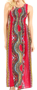 Sakkas Linza Women's Sleeveless Casual Maxi Dashiki African Print Dress Long Nice#color_Fuschia