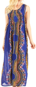 Sakkas Linza Women's Sleeveless Casual Maxi Dashiki African Print Dress Long Nice#color_RoyalBlue