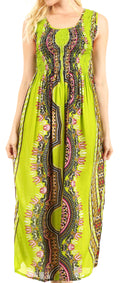Sakkas Linza Women's Sleeveless Casual Maxi Dashiki African Print Dress Long Nice#color_Green