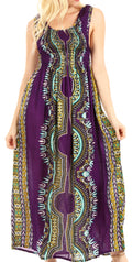 Sakkas Linza Women's Sleeveless Casual Maxi Dashiki African Print Dress Long Nice#color_Purple