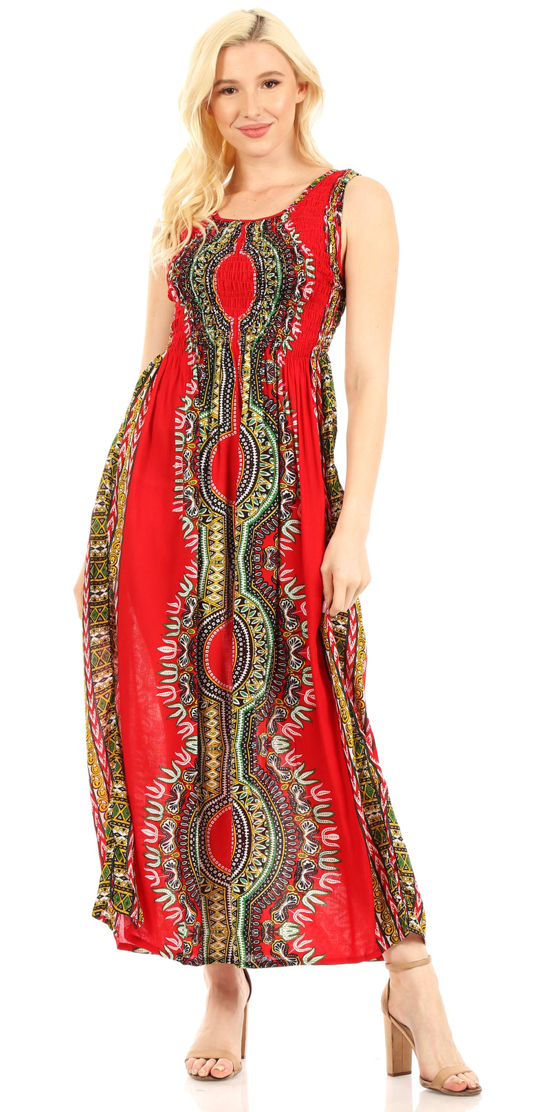 Sakkas Linza Women's Sleeveless Casual Maxi Dashiki African Print Dress Long Nice