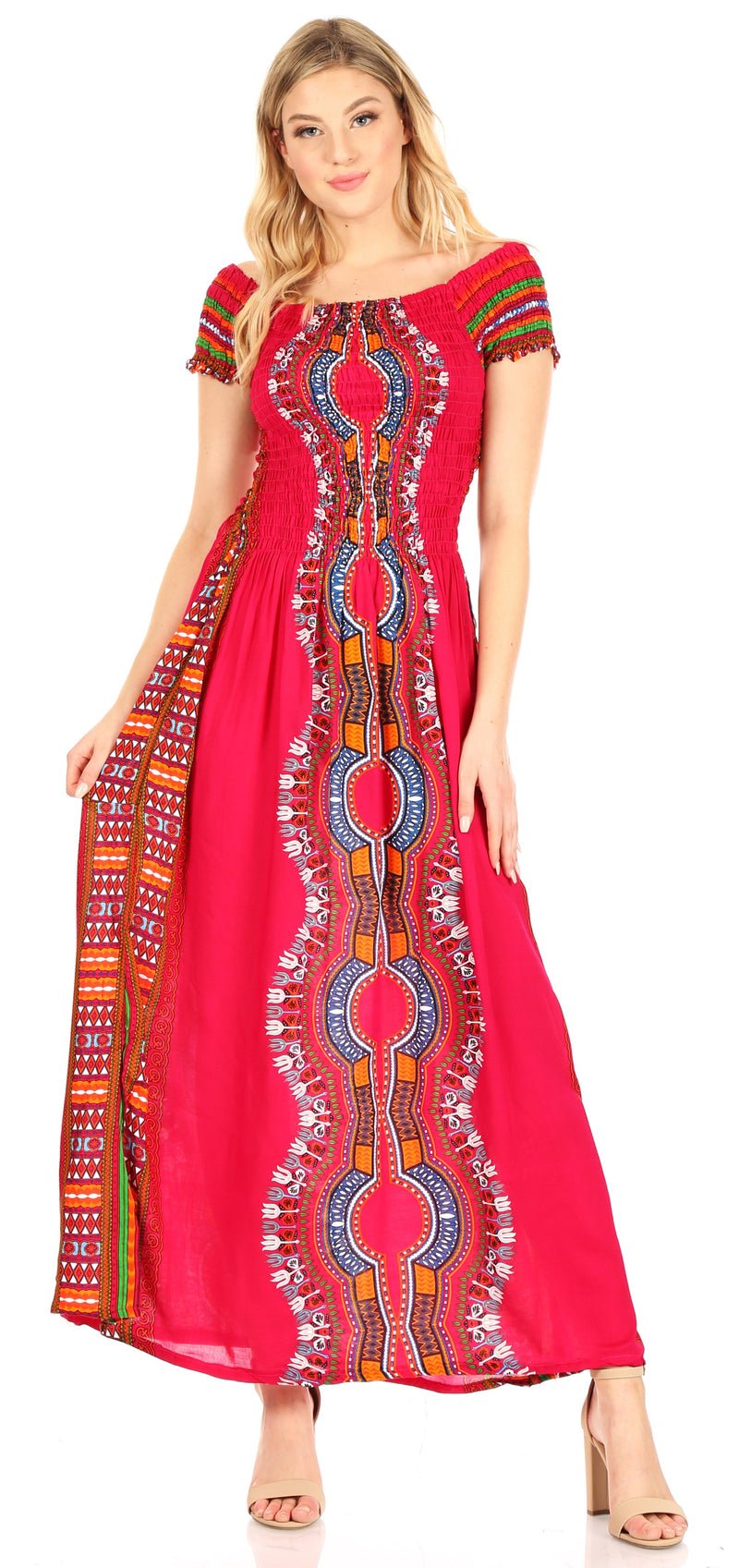Sakkas Siona Women's Long Maxi Casual Off Shoulder Dashiki African Dress Elastic