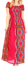 Sakkas Siona Women's Long Maxi Casual Off Shoulder Dashiki African Dress Elastic#color_Fuschia