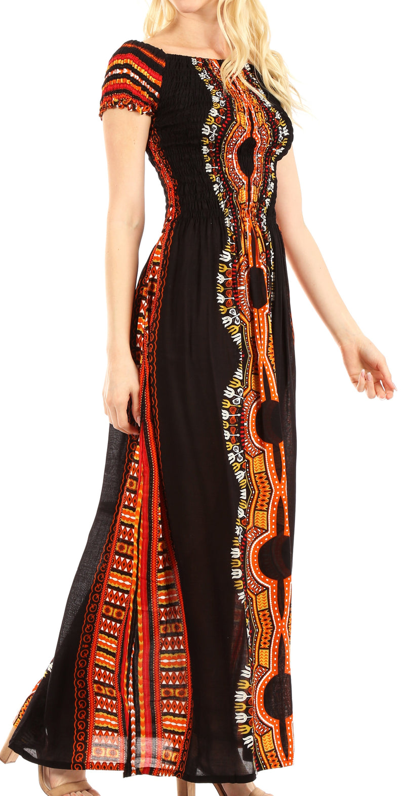 Sakkas Siona Women's Long Maxi Casual Off Shoulder Dashiki African Dress Elastic