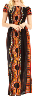Sakkas Siona Women's Long Maxi Casual Off Shoulder Dashiki African Dress Elastic#color_Black