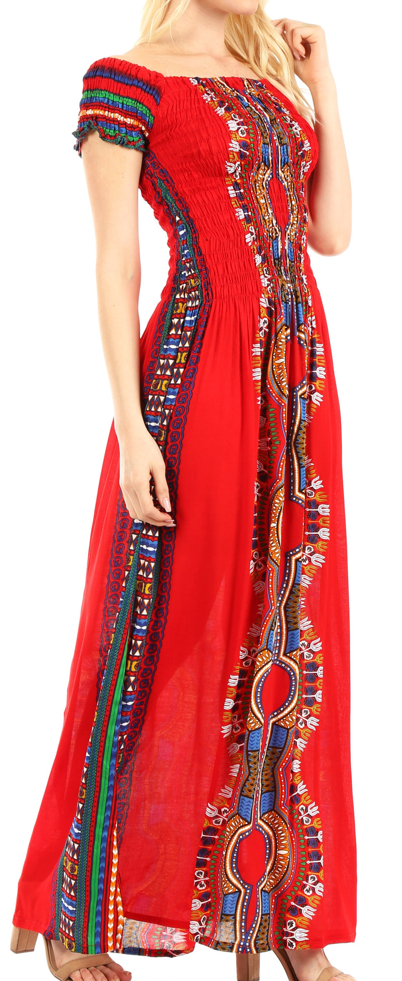 Sakkas Siona Women's Long Maxi Casual Off Shoulder Dashiki African Dress Elastic
