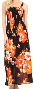 Sakkas Naida Women's  Casual Summer Long Sleeveless Stretchy Floral Print Dress#color_B-Orange