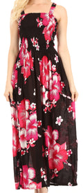 Sakkas Naida Women's  Casual Summer Long Sleeveless Stretchy Floral Print Dress#color_B-Pink