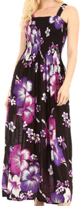 Sakkas Naida Women's  Casual Summer Long Sleeveless Stretchy Floral Print Dress#color_B-Purple