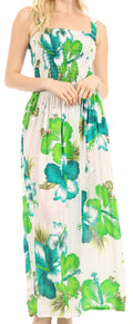 Sakkas Naida Women's  Casual Summer Long Sleeveless Stretchy Floral Print Dress#color_W-Green