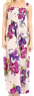 Sakkas Naida Women's  Casual Summer Long Sleeveless Stretchy Floral Print Dress#color_W-Purple