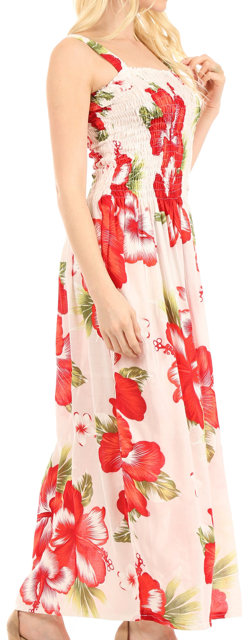 Sakkas Naida Women's  Casual Summer Long Sleeveless Stretchy Floral Print Dress